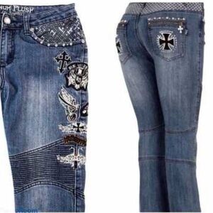 Y2K Junior Platinum Plush Women's Denim
Biker Jean Size 9 Blue Bedazzled NWT